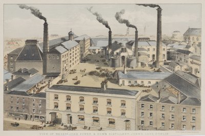 Udsigt over Mrs. John Power & Sons Distillery, Johns Lane, Dublin, ca. 1845 af English School